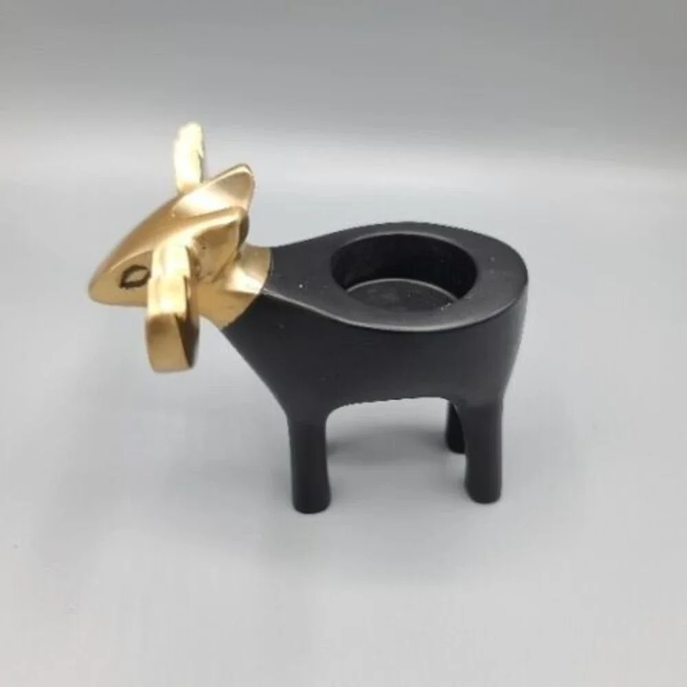 Moose and Christmas Tree Black Metal Candle Holder